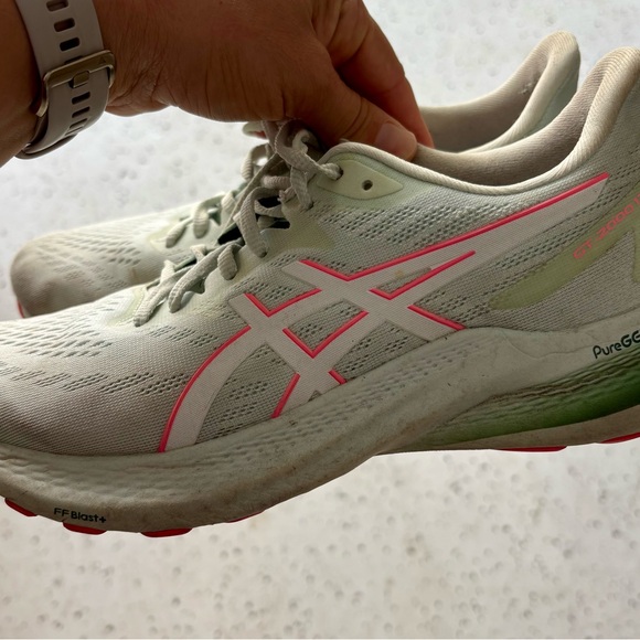 ASICS Women's Athletic Shoes - White and Pink with Green Accents - Picture 1 of 3